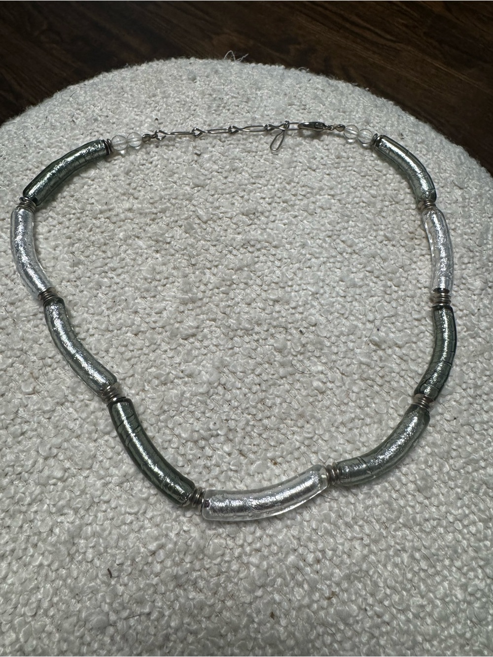 Silver and Green Tubular Glass Bead Necklace - Women Jewelry